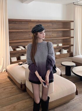现货【星空】属于我们的“purple moment”100wool拉毛渐变毛衣