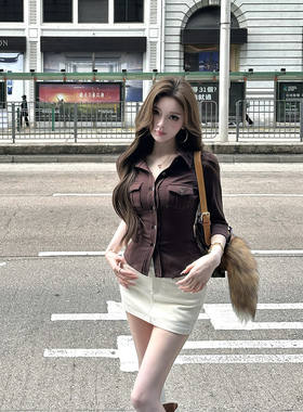 Momoshero【Wisdom维港女】S曲线小蛮腰“经济上行美”小翻领衬衫