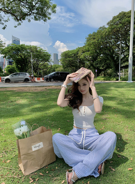 【oxygen汽水条纹】追了三期的！棉麻ins博主裤（拼蕾丝