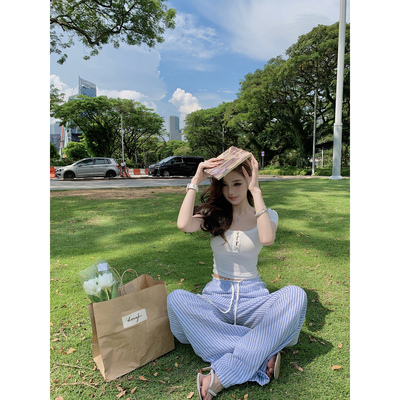 【oxygen汽水条纹】追了三期的！棉麻ins博主裤（拼蕾丝