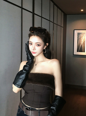 Momoshero【Fur赛恩街角】Special买手品 姐系环保毛抹胸上衣
