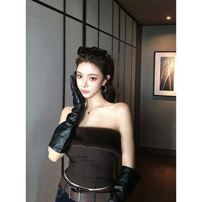 Momoshero【Fur赛恩街角】Special买手品 姐系环保水貂毛抹胸上衣