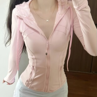 春秋连帽防晒瑜伽上衣女显度纯欲瑜伽外套健身运动瑜伽服