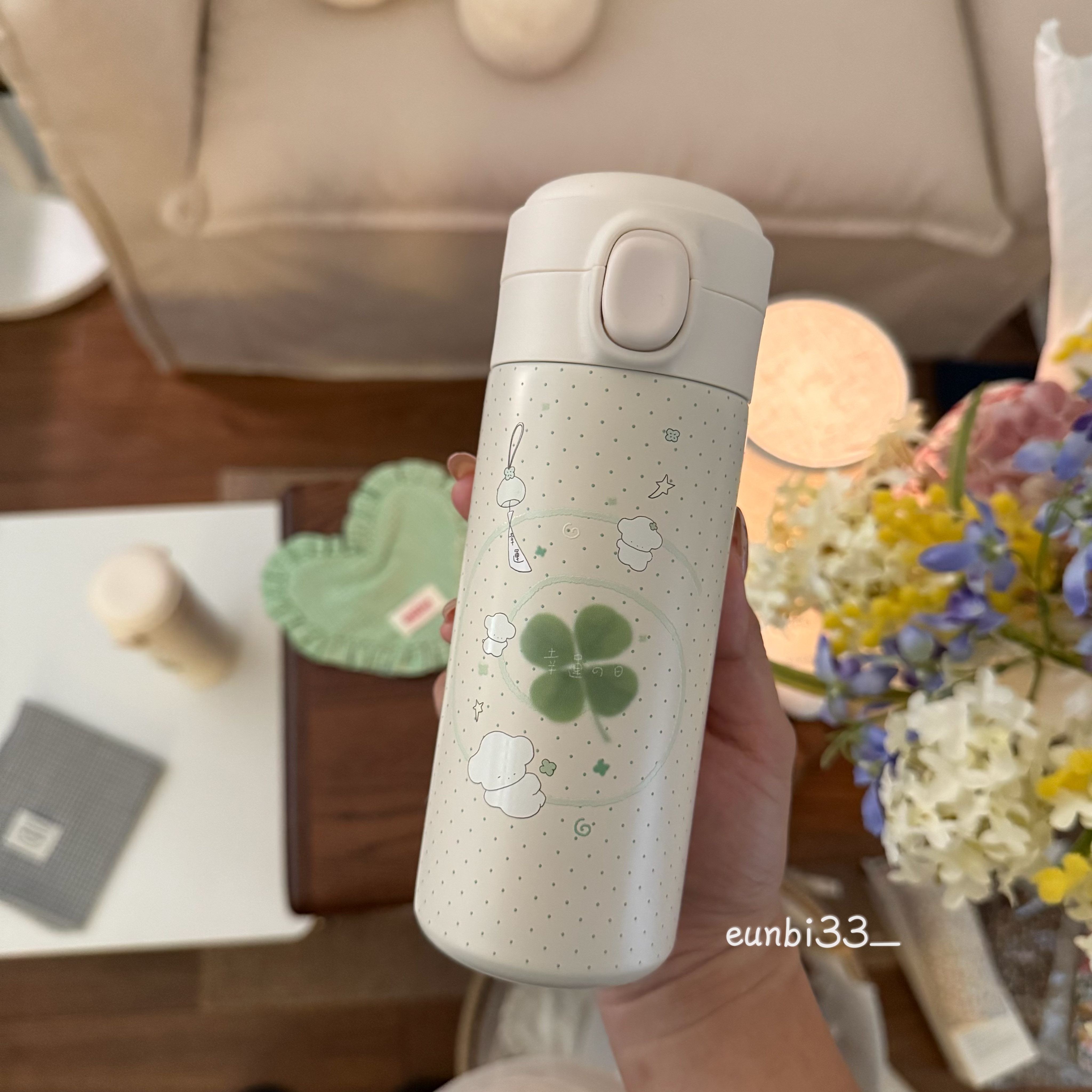 四叶草的花语是幸运！四叶草小狗保温杯304不锈钢便携杯子