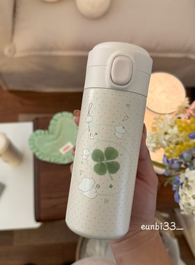 四叶草的花语是幸运！四叶草小狗保温杯304不锈钢便携杯子