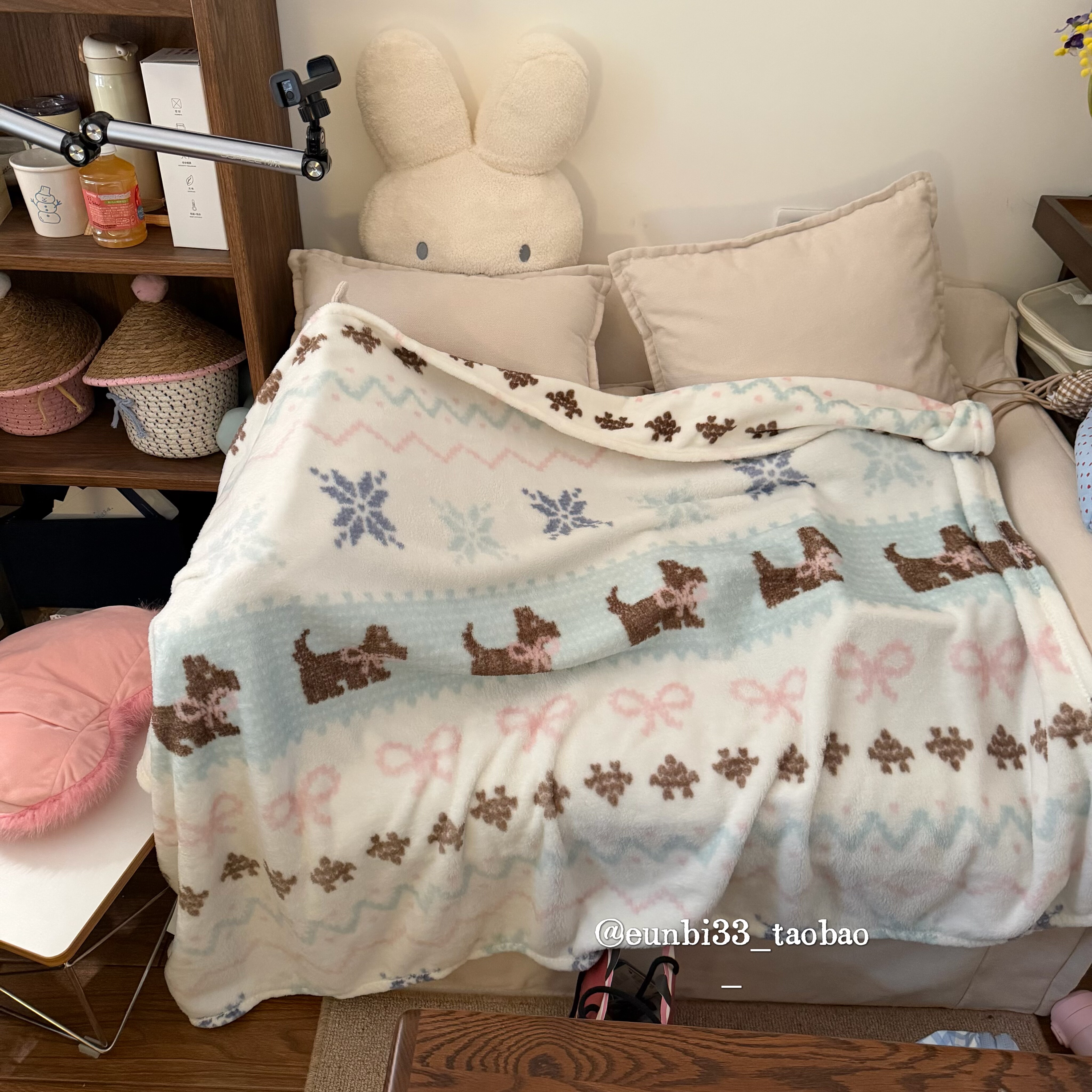 追剧小盖毯！费尔岛雪花小狗毛绒薄毯子,床上用品,休闲毯/毛毯/绒毯,淘宝优惠券,粉丝福利购,淘宝优惠卷