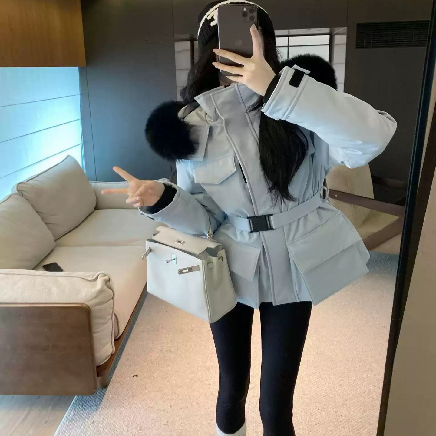 欧货高端羽绒棉服女短款大毛领收腰三防冲锋衣滑雪服工装外套冬新