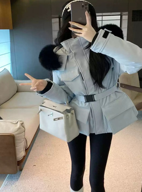 欧货高端羽绒棉服女短款大毛领收腰三防冲锋衣滑雪服工装外套冬新