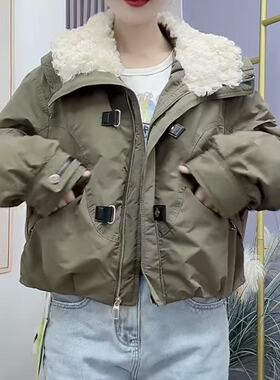 翻领加厚工装派克服2025羊羔翻领保暖棉服定点高档洋气爆款外套