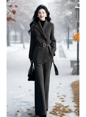 休闲高级感时尚套装女2024秋冬新款针织开衫外套阔腿裤气质两件套