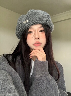 2025新款贝雷帽女秋冬日系大头围蓓蕾画家帽ins网红显脸小报童帽