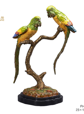凤凰美居铜配瓷鹦鹉装饰摆件桌面角几展示柜书桌台面搭配经典百搭
