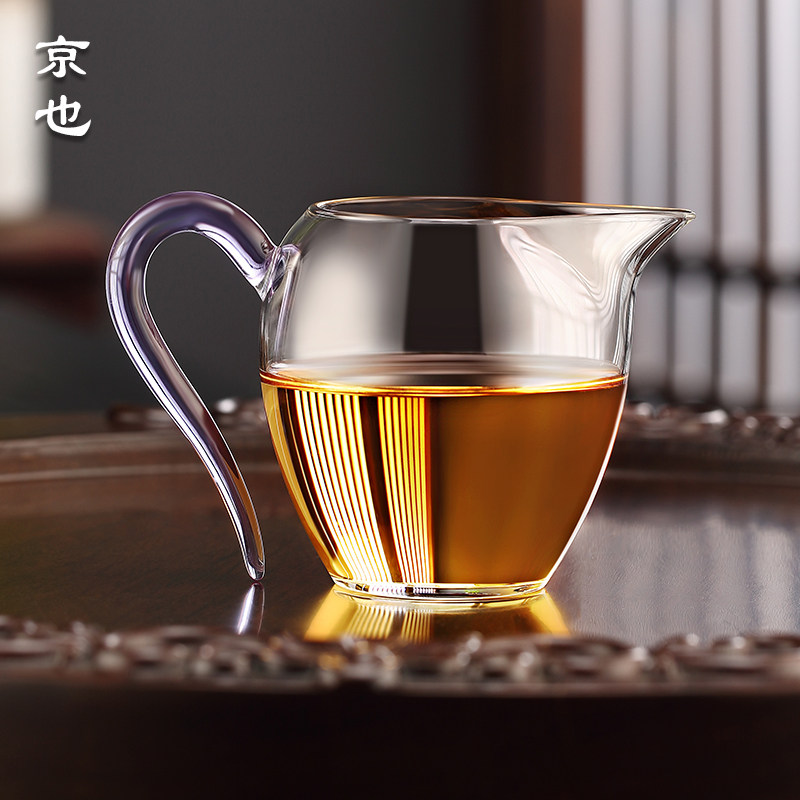 京也公道杯玻璃分茶器彩把茶海功夫茶具杯子匀杯分茶茶杯耐热加厚