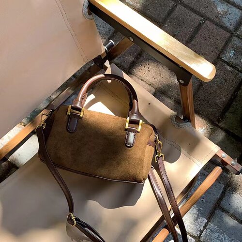 韩版秋冬新款复古绒面百搭单肩斜跨小包包枕头包波士顿手提女包潮