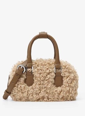 2025秋冬新款超火毛毛波士顿包小众设计通勤百搭毛绒手提包斜挎包