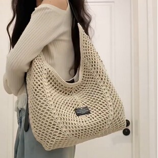编织托特包包女2026春夏新款大容量韩系小众镂空单肩斜挎手提包包