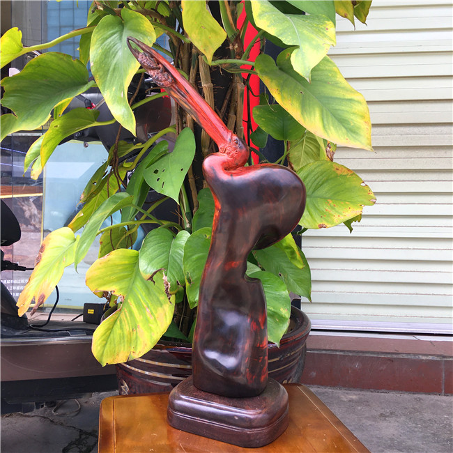 老挝大红酸枝仙鹤灵芝摆件红木实木随形禅意雕刻居家办公室工艺品