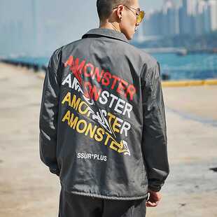 AMONSTER联名SSUR联名潮牌扭曲字母教练夹克男女外套潮