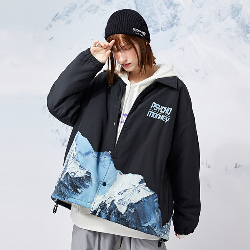 PCMY秋冬款雪山夹克bf风男女情侣装ins宽松休闲翻领加厚保暖外套