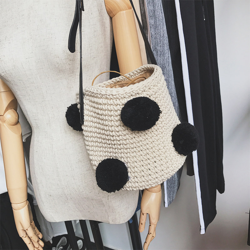 Xiao Luo Rice family washing Cotton Woven handbags Sweet Hair ball Sandy beach Straw bag Bucket bagin the Leather/Lady bags/Men's bag, Ms. bags  category - from Buy2taobao.com to provide professional Taobao agent buy service