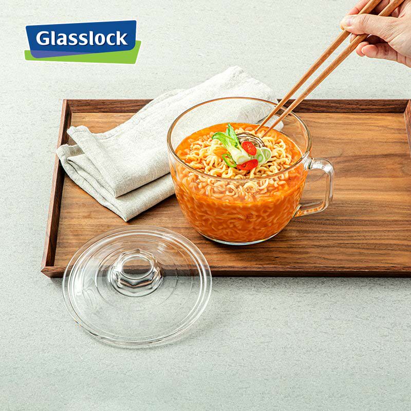 韩国Glasslock进口玻璃碗泡面碗 带盖微波炉加热汤面碗蔬果沙拉碗