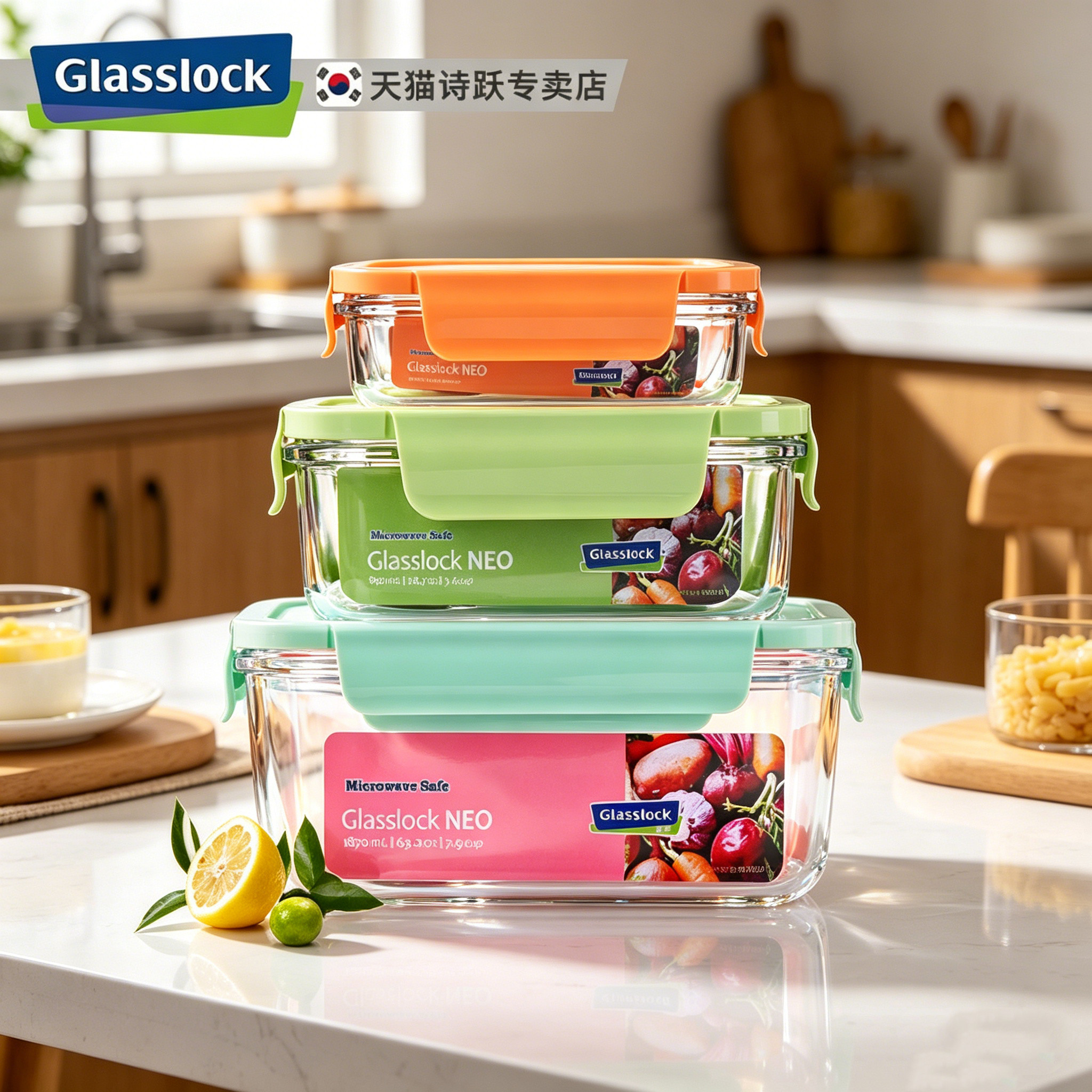 Glasslock韩国进口玻璃保鲜盒 拆盖款饭盒办公室白领学生便当盒