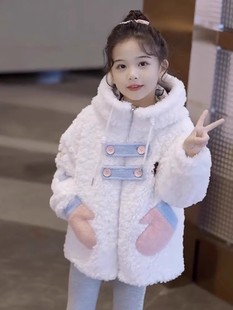 女童外套秋冬款夹棉两面穿冬装加厚冬季2025新款儿童摇粒绒羊羔毛