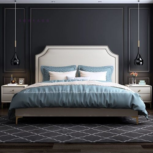 简约现代科技布双人床奶油风软床