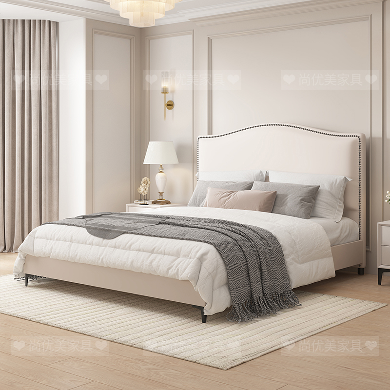 奶油风棉麻布艺床简约现代双人床