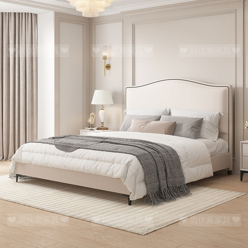 奶油风棉麻布艺床简约现代双人床