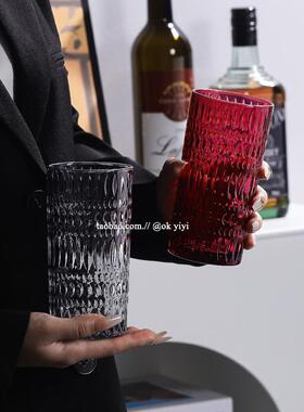 北欧浮雕玻璃杯牛奶咖啡杯轻奢家用水杯果汁饮料杯高档威士忌酒杯