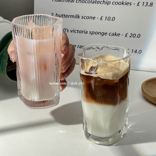 拿铁咖啡杯牛奶果汁冷饮杯 ins高级感扭扭玻璃杯不规则家用冰美式
