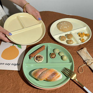 ins风陶瓷早餐盘211减脂餐盘韩式 分格盘家用定量分餐盘圆形水果盘