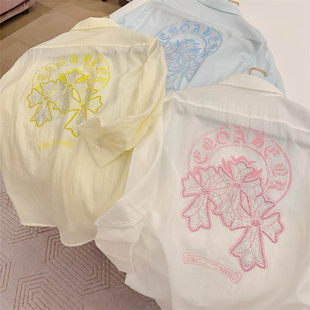 马蹄梵文烫钻印花薄款衬衫女夏季小众设计感宽松慵懒休闲防晒衫潮