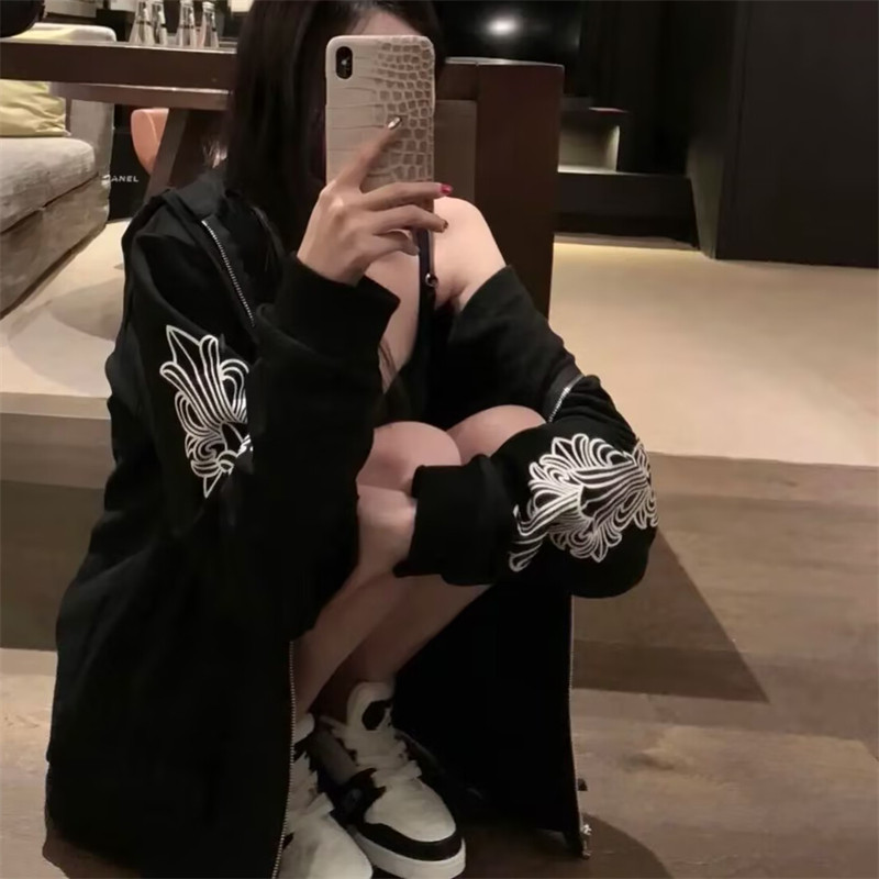 十字架梵文双臂印花连帽卫衣女秋卫衣/绒衫