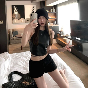 十字架拼皮挂脖露背交叉绑带皮肚兜女夏性感纯欲设计感修身 吊带潮