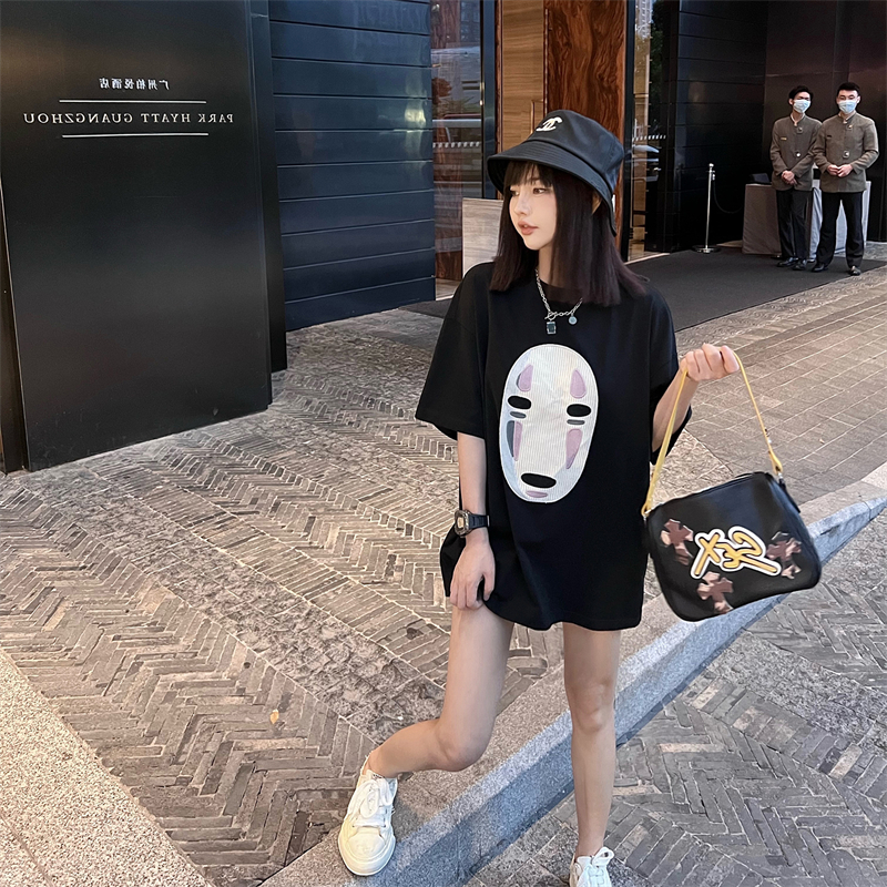 无脸男面具刺绣短袖T恤女