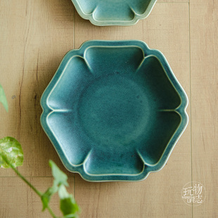 玩物志【复古海棠盘】陶瓷大餐盘 中式宫廷风甜品碟 西餐牛排盘