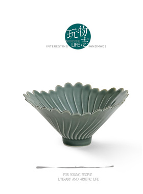 玩物志青羽茶点碗 新中式点心盘陶瓷高足果盘复古风精致摆盘