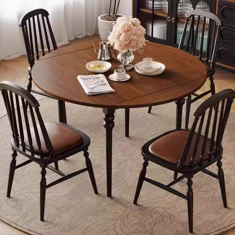 法式中古实木餐桌椅方圆组合桌子