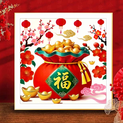 代代福梅花版十字绣满绣15色2025新款线绣中式新年祝福吉祥简单