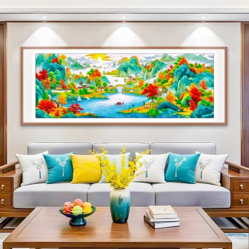 世外桃源十字绣2025新款满绣35色客厅高级山水风景挂画简单新手