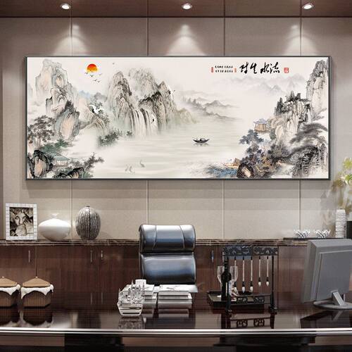 流水生财十字绣2022新款线绣客厅新中式风景大幅满绣手工蒙娜丽莎