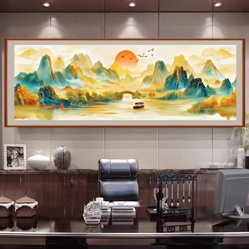 江山如画万里江山图2025新款客厅风景山水高端大气满绣简单自己绣