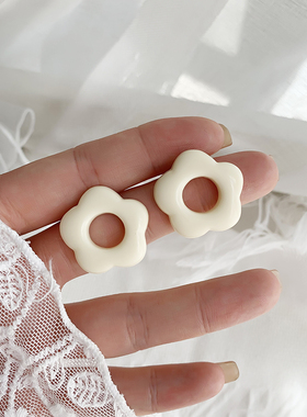 亚克力撞色花朵耳钉网红甜美简约耳饰银针可爱黄色春夏耳夹无耳洞