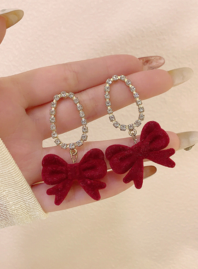 秋冬红色系列耳环新年款式合集女珍珠蝴蝶结耳钉适合冬天的耳夹