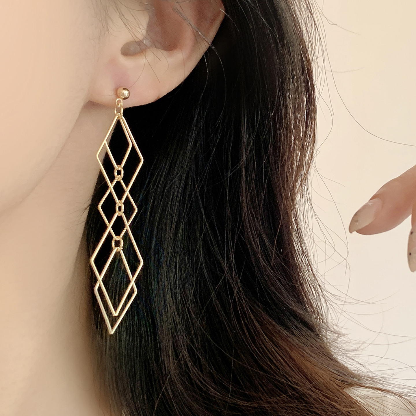 高级菱形耳环轻奢2025年新款