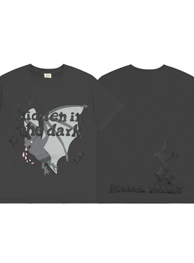 BROKEN PLANET蝙蝠发泡字母印花美式潮牌嘻哈高街纯棉圆领短袖T恤