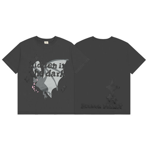 BROKEN PLANET蝙蝠发泡字母印花美式潮牌嘻哈高街纯棉圆领短袖T恤