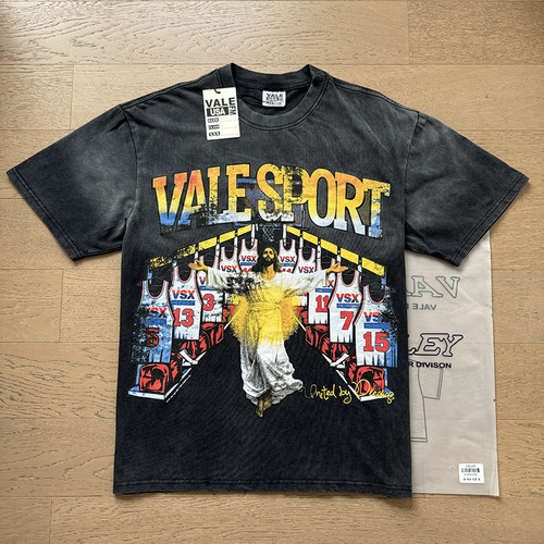 Vale Valley美式潮牌复古INS高街洗水做旧高品质双纱纯棉短袖T恤